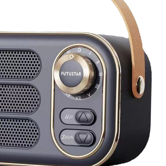 Cute Retro Style Speaker with PU Leather Handle V5.0 for Party Kitchen Black