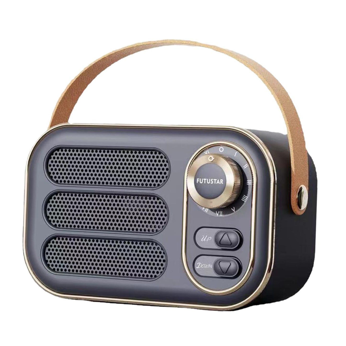 Cute Retro Style Speaker with PU Leather Handle V5.0 for Party Kitchen Black