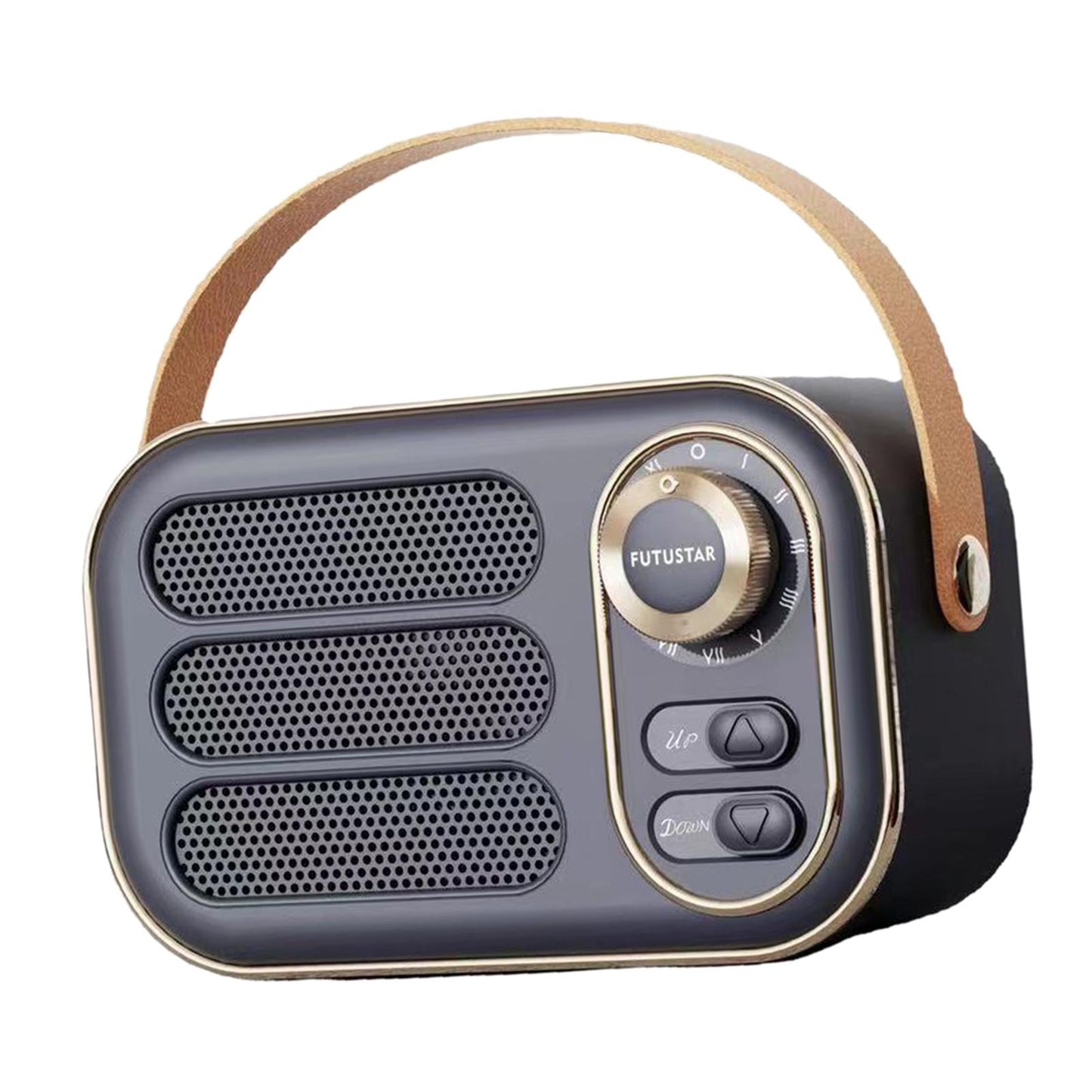 Cute Retro Style Speaker with PU Leather Handle V5.0 for Party Kitchen Black