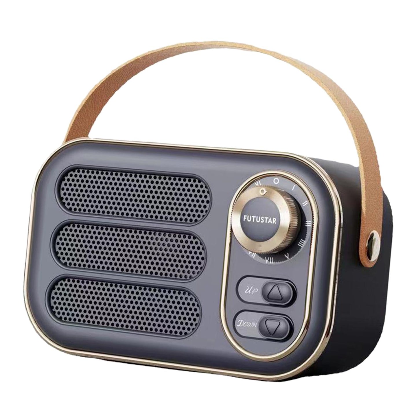 Cute Retro Style Speaker with PU Leather Handle V5.0 for Party Kitchen Black