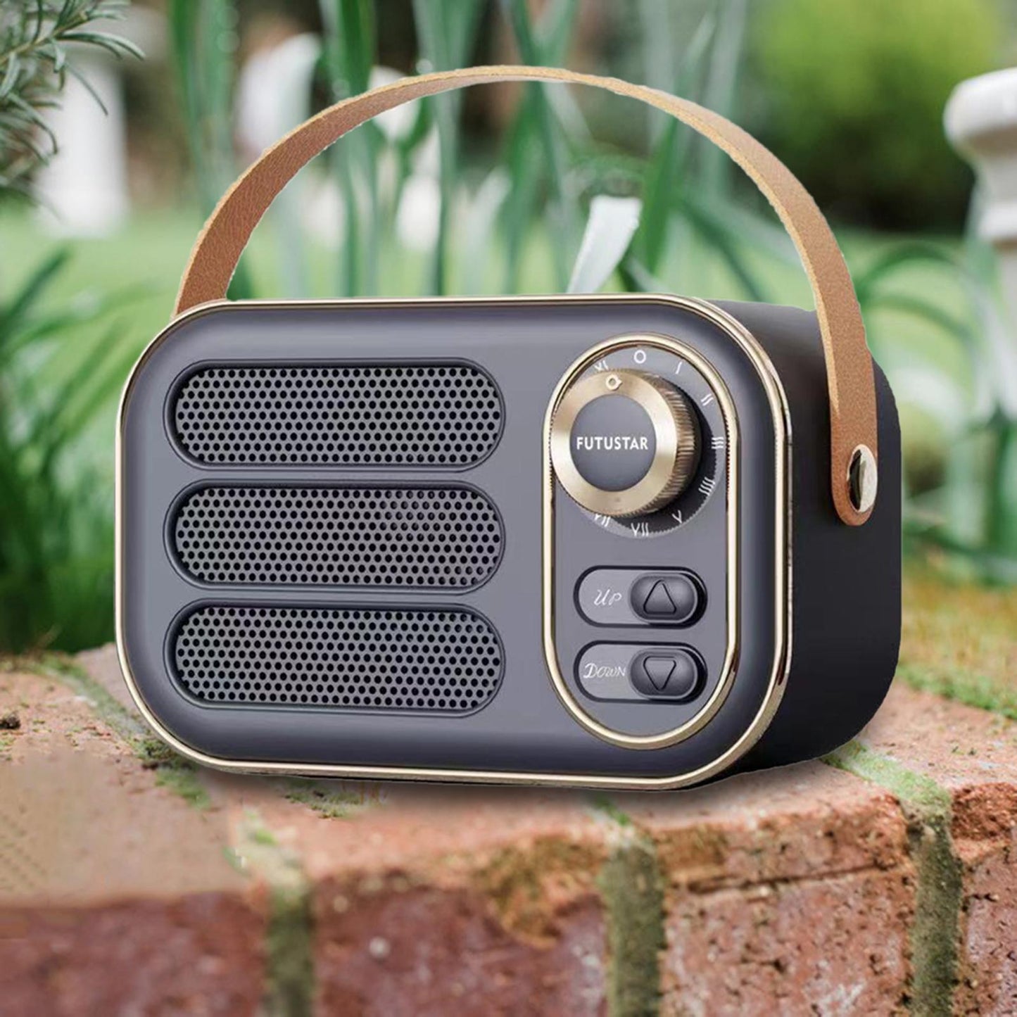 Cute Retro Style Speaker with PU Leather Handle V5.0 for Party Kitchen Black