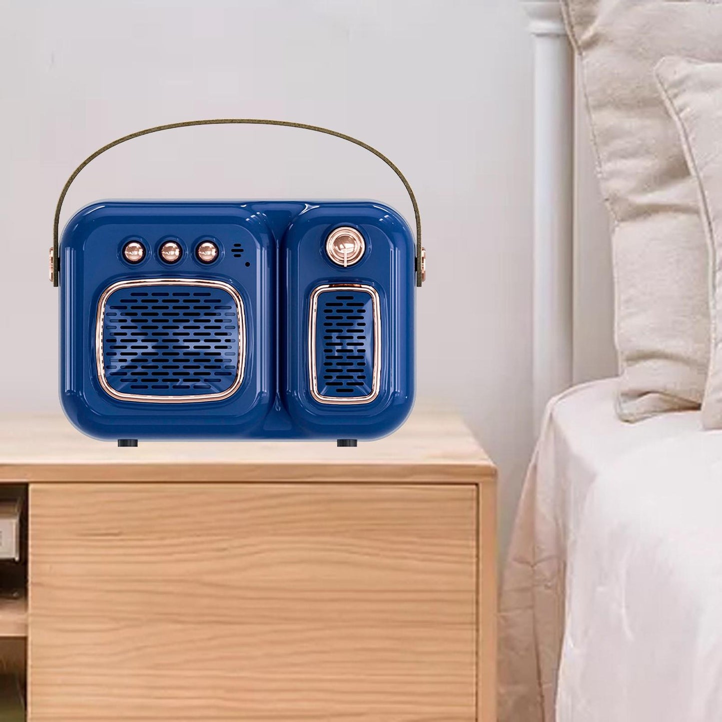 Retro Portable Wireless Speaker Battery Powered Practical FM Radio Blue