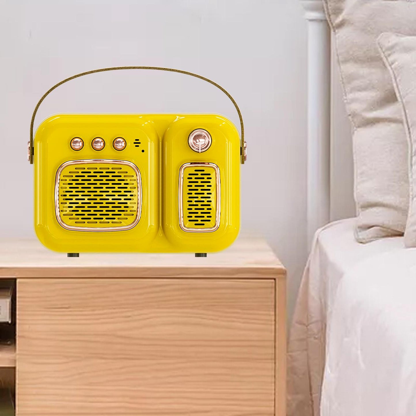 Retro Portable Wireless Speaker Battery Powered Practical FM Radio Yellow