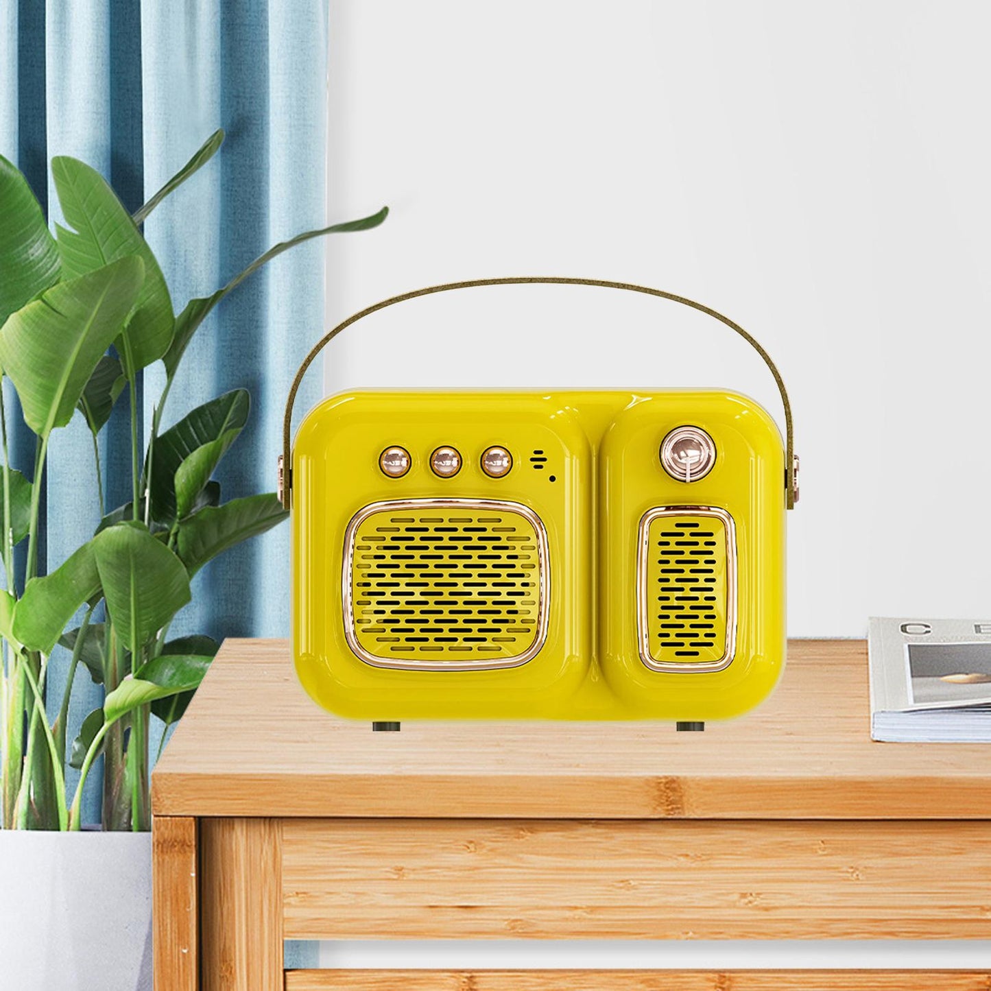 Retro Portable Wireless Speaker Battery Powered Practical FM Radio Yellow