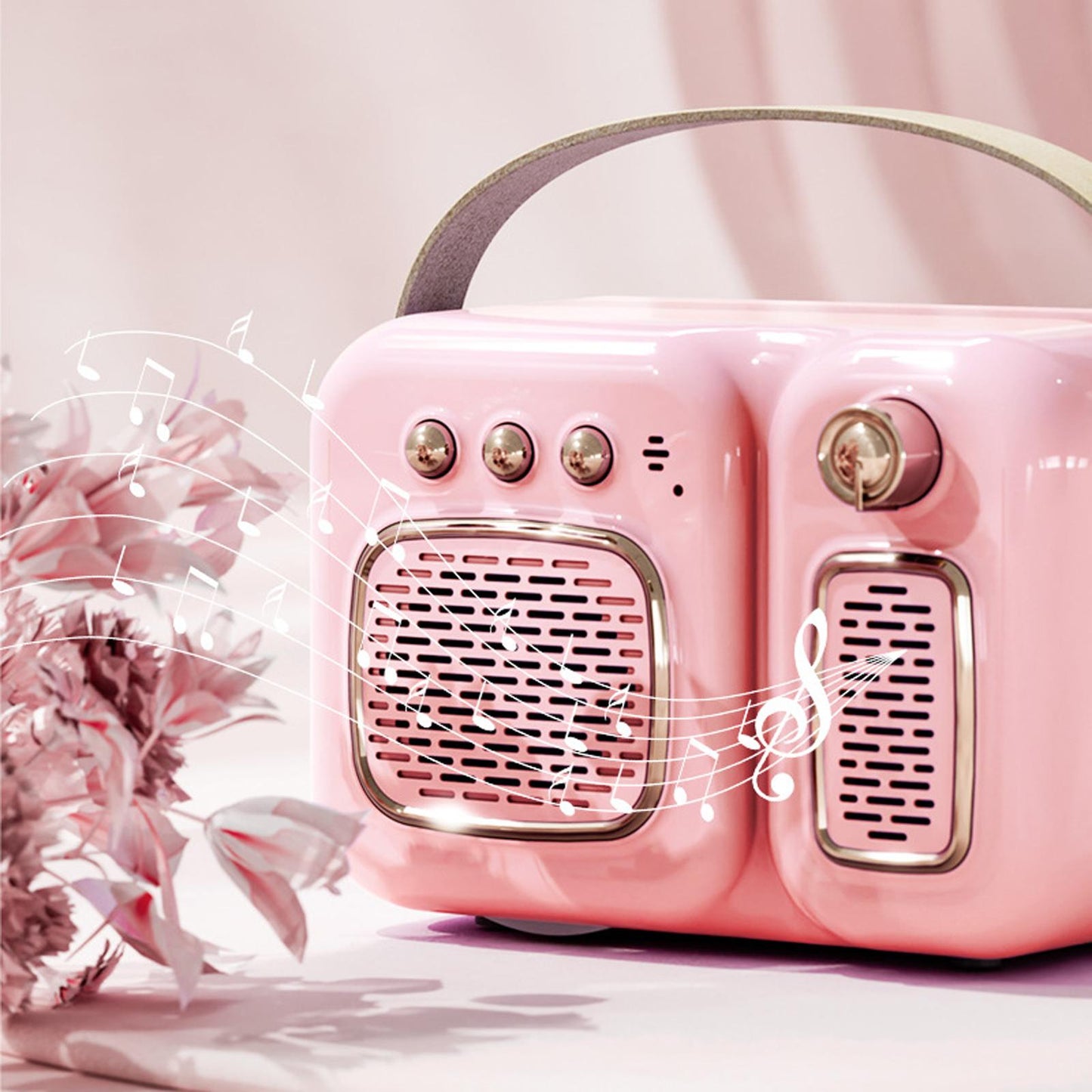 Retro Portable Wireless Speaker Battery Powered Practical FM Radio Pink