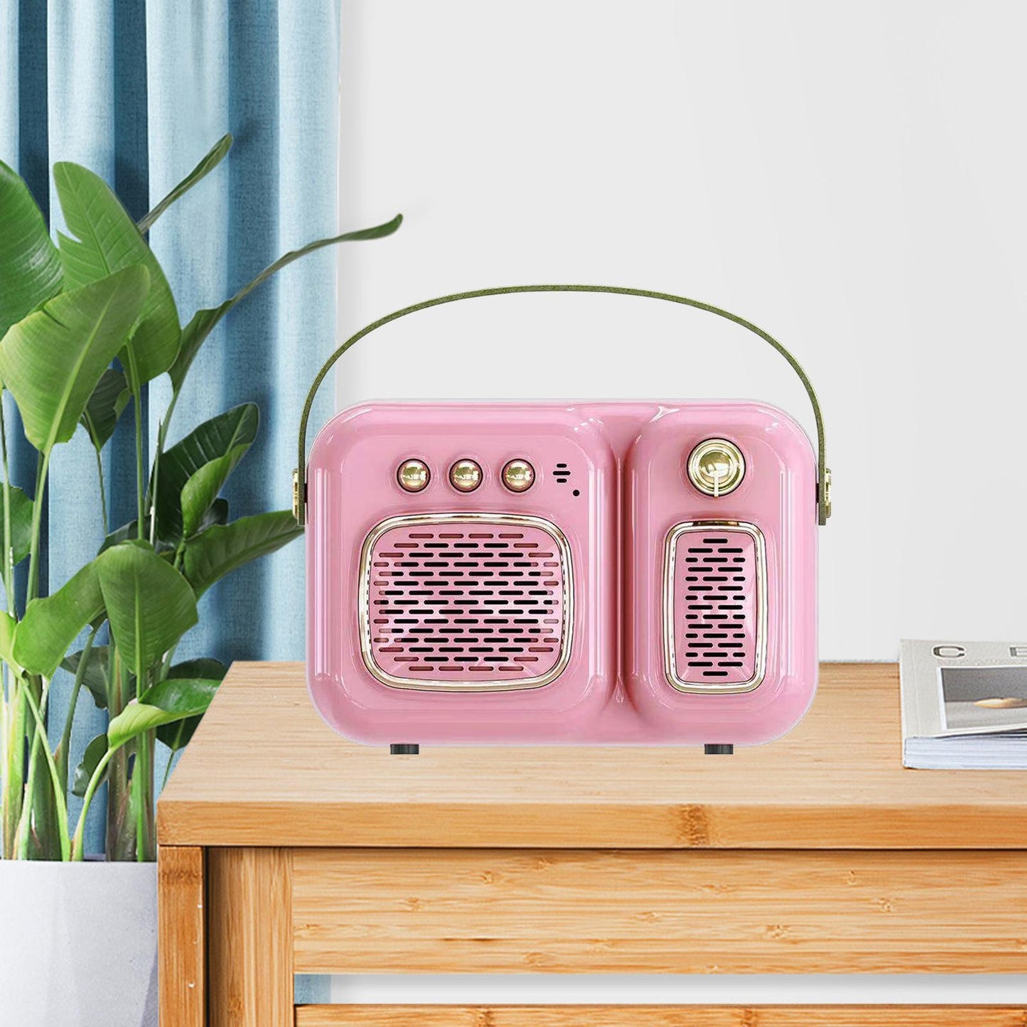 Retro Portable Wireless Speaker Battery Powered Practical FM Radio Pink