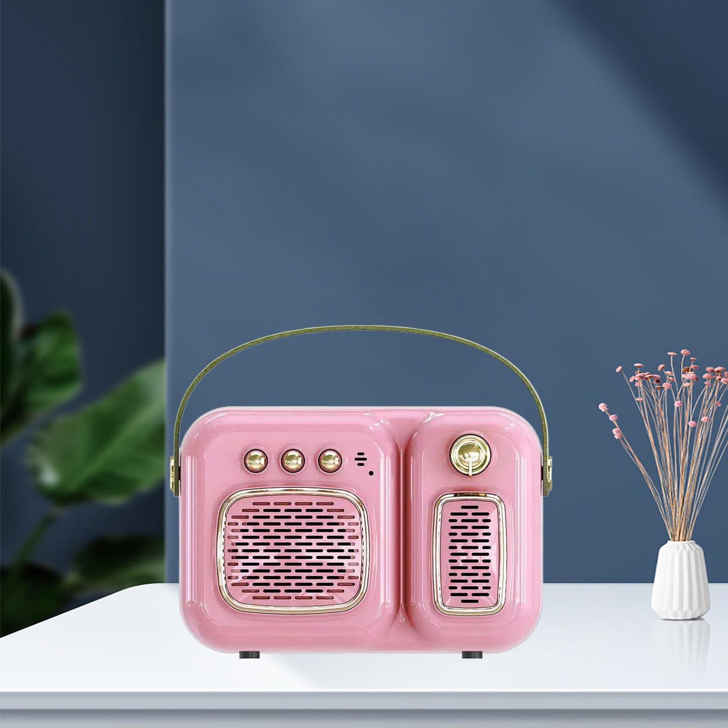 Retro Portable Wireless Speaker Battery Powered Practical FM Radio Pink