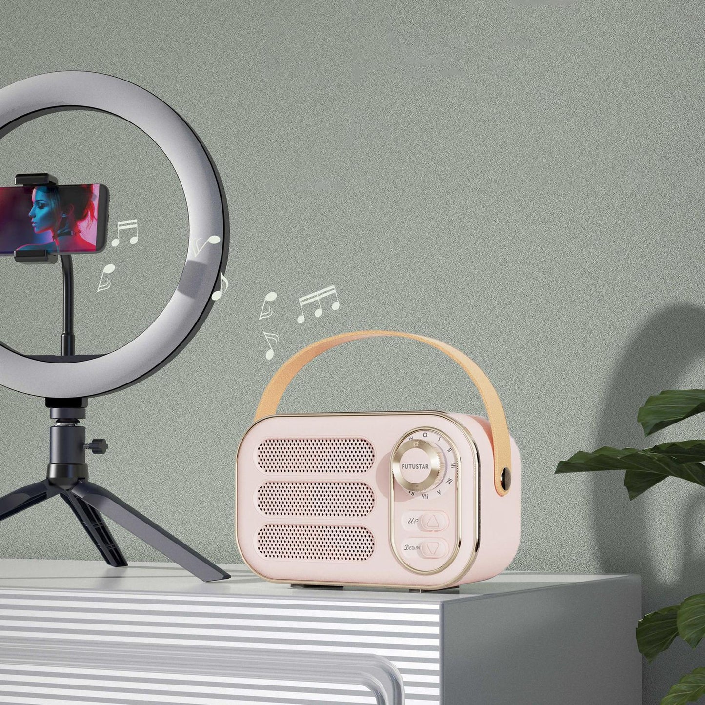 Retro Style Wireless Speaker Music Player Rechargeable for Home Decoration Pink