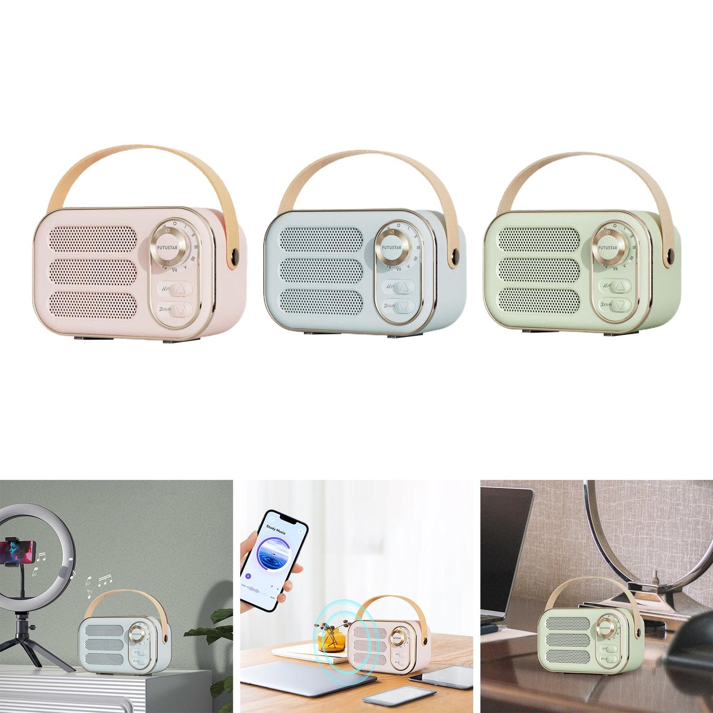 Retro Style Wireless Speaker Music Player Rechargeable for Home Decoration Pink