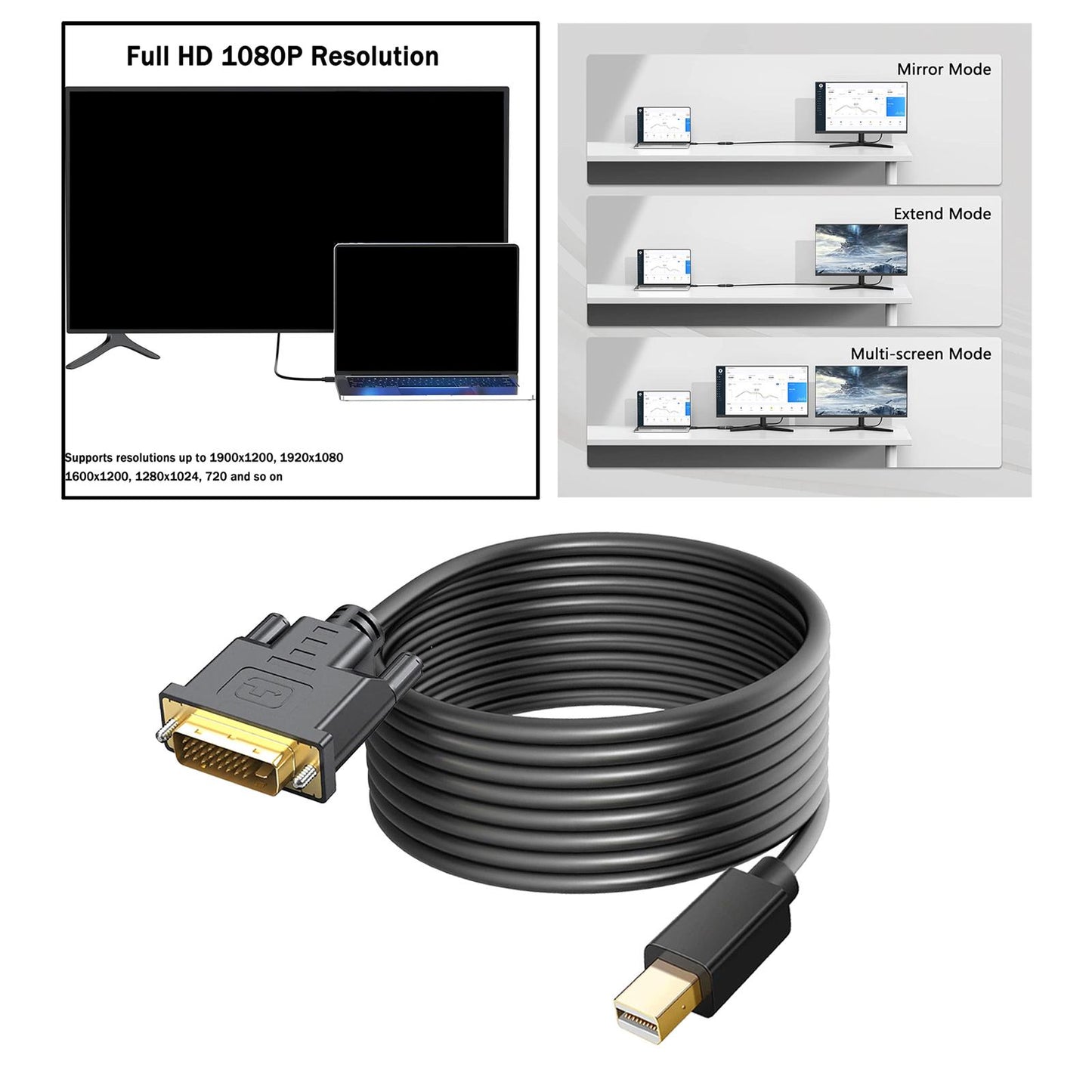 Mini DP to DVI Cable DVI Output DP to DVI Cable for Monitor Laptop 100cmx4cmx1.5cm