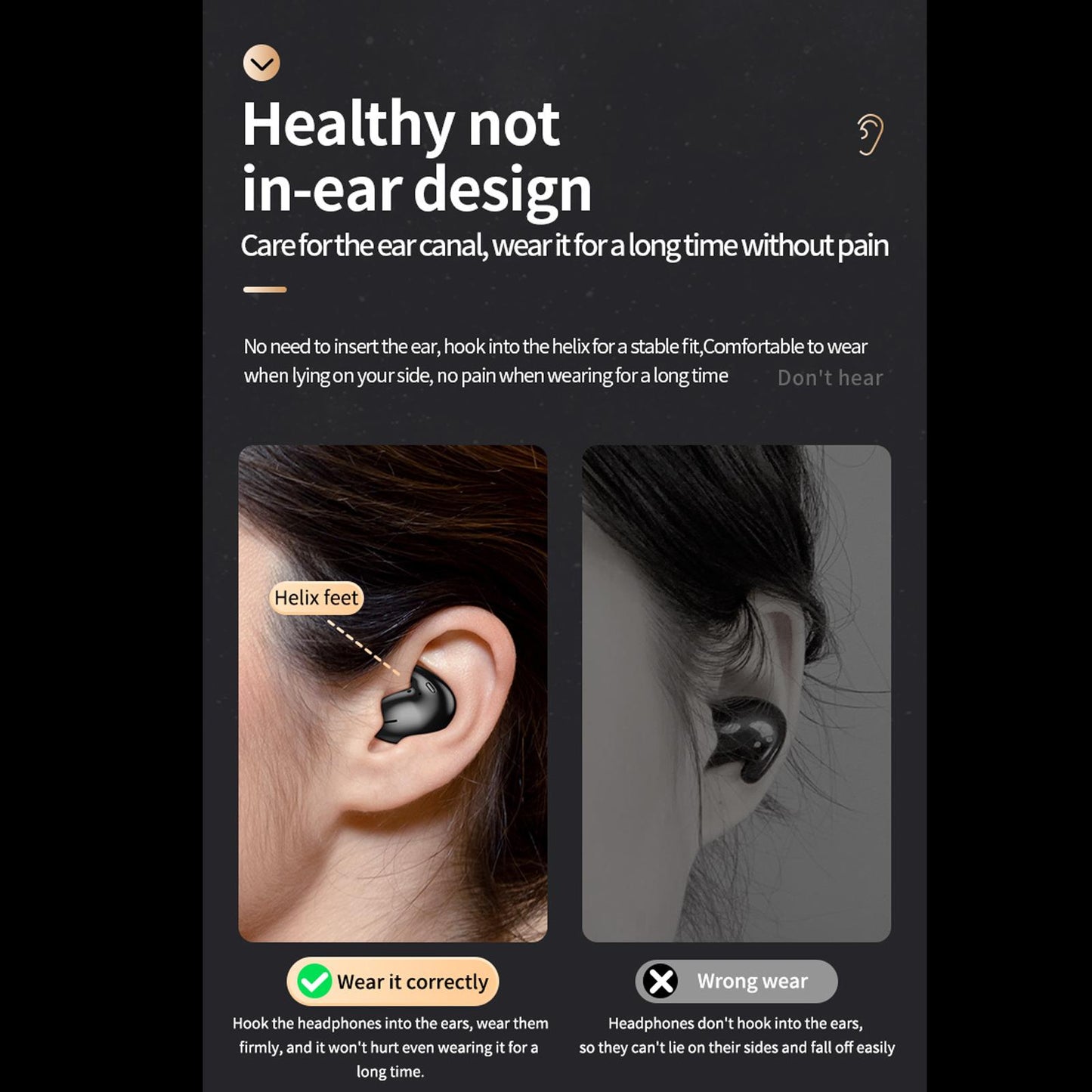 Portable Mini Sleeping Earbuds with 500mAh Charging Case for Sleeping Travel Black