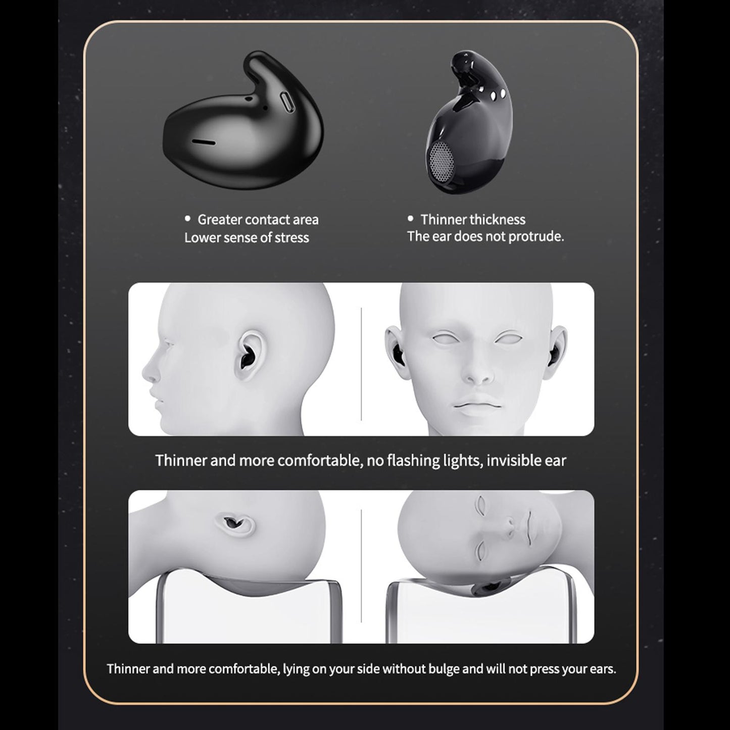 Portable Mini Sleeping Earbuds with 500mAh Charging Case for Sleeping Travel Black