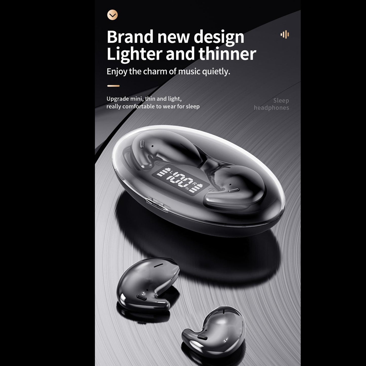 Portable Mini Sleeping Earbuds with 500mAh Charging Case for Sleeping Travel Black