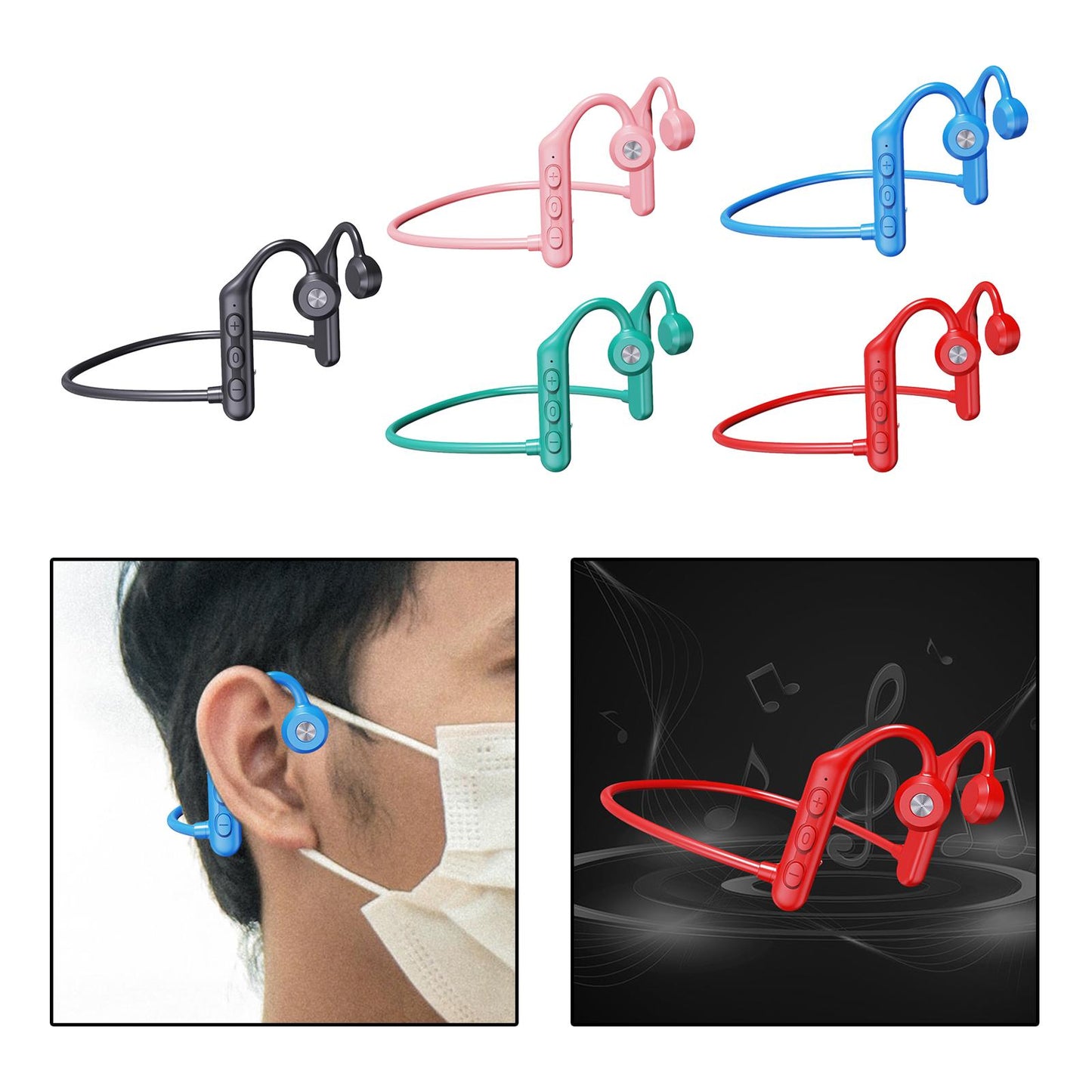 Waterproof Air Conduction Headphones 8H playing time for Cycling Gym Working Black
