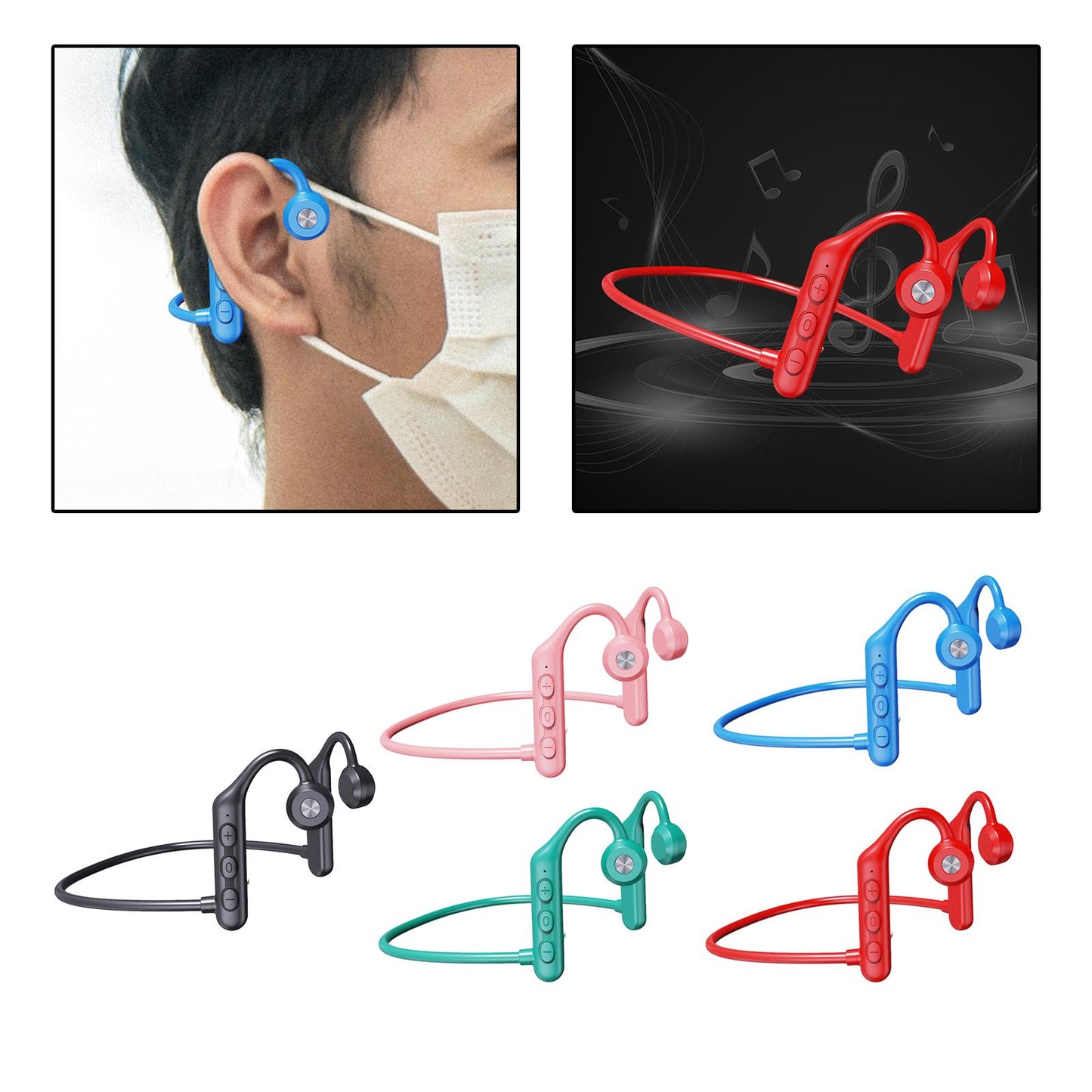 Waterproof Air Conduction Headphones 8H playing time for Cycling Gym Working Black
