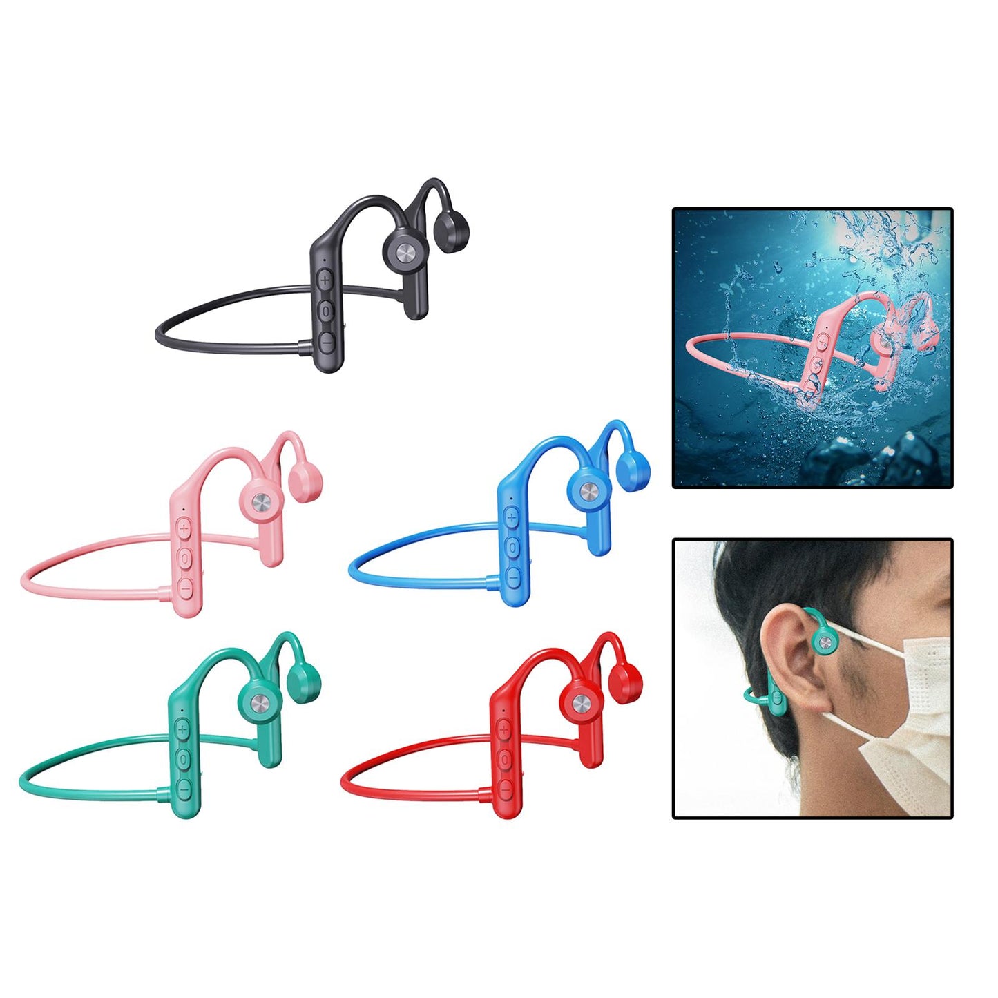 Waterproof Air Conduction Headphones 8H playing time for Cycling Gym Working Black