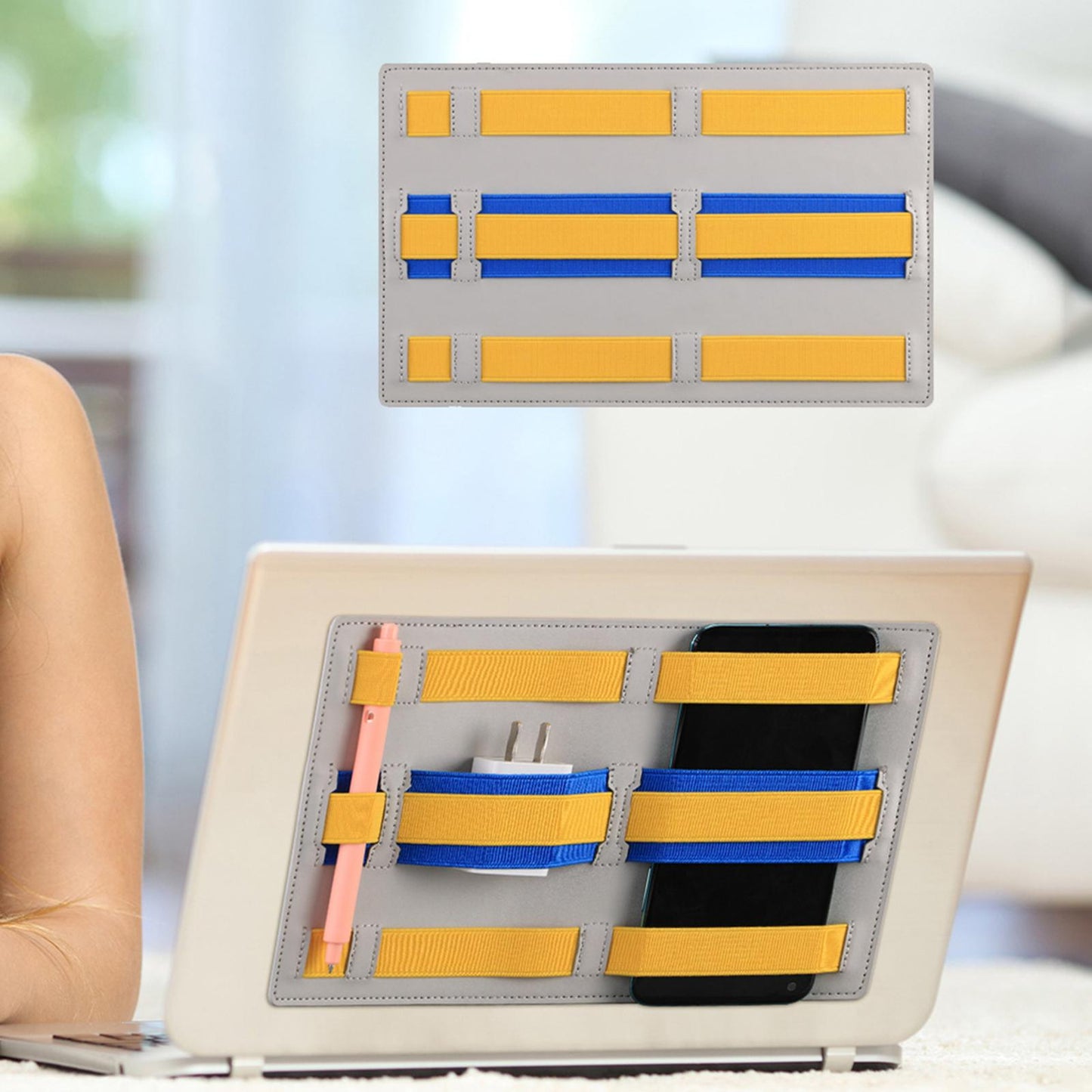 Laptop Back Storage Pocket Computer Accessories for Cables Pens Earphones Yellow