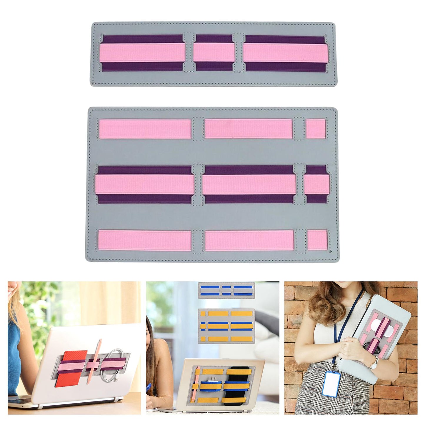 Laptop Back Storage Pocket Computer Accessories for Cables Pens Earphones Pink