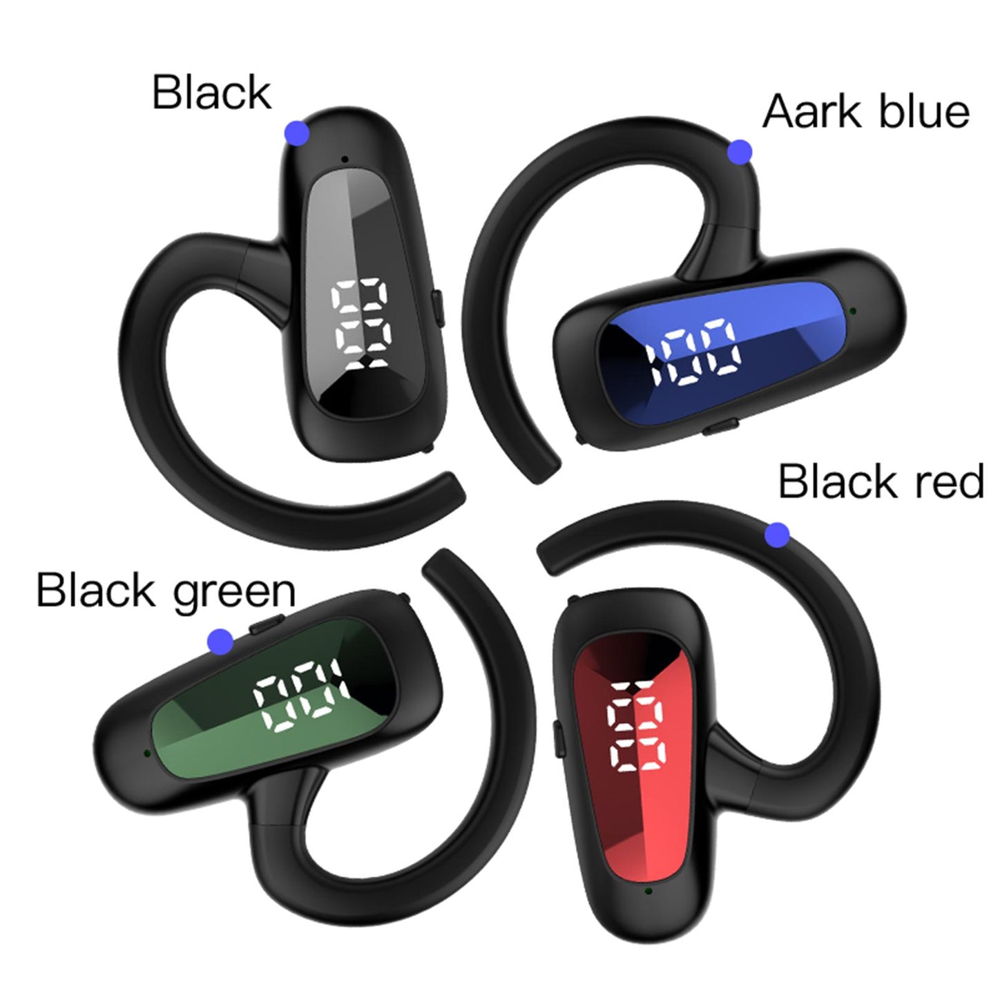 Wireless Headset LED Display Calling Sweatproof HiFi for Office Sports Blue