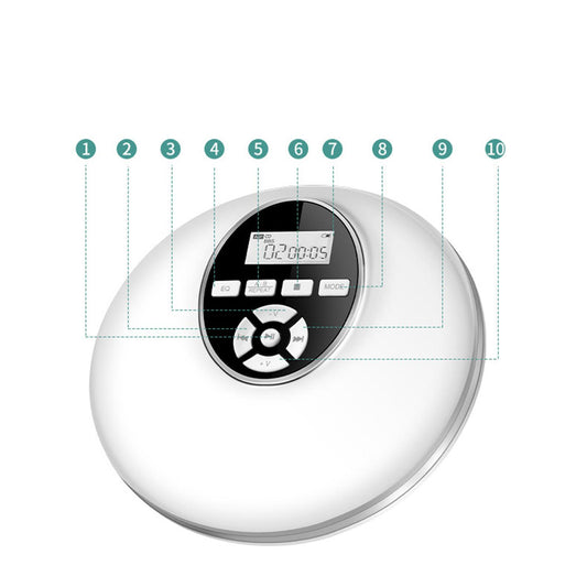 Multifunction Portable CD Player Lightweight Stereo for Running Car White