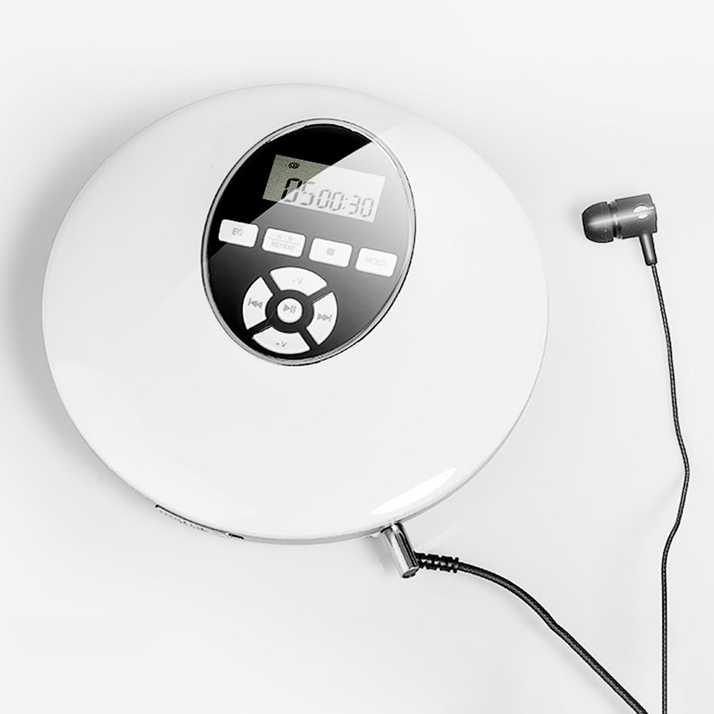 Multifunction Portable CD Player Lightweight Stereo for Running Car White