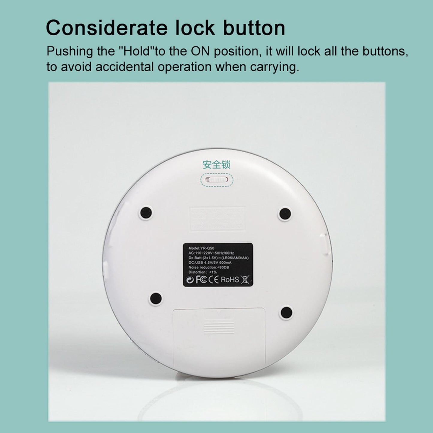 Multifunction Portable CD Player Lightweight Stereo for Running Car White