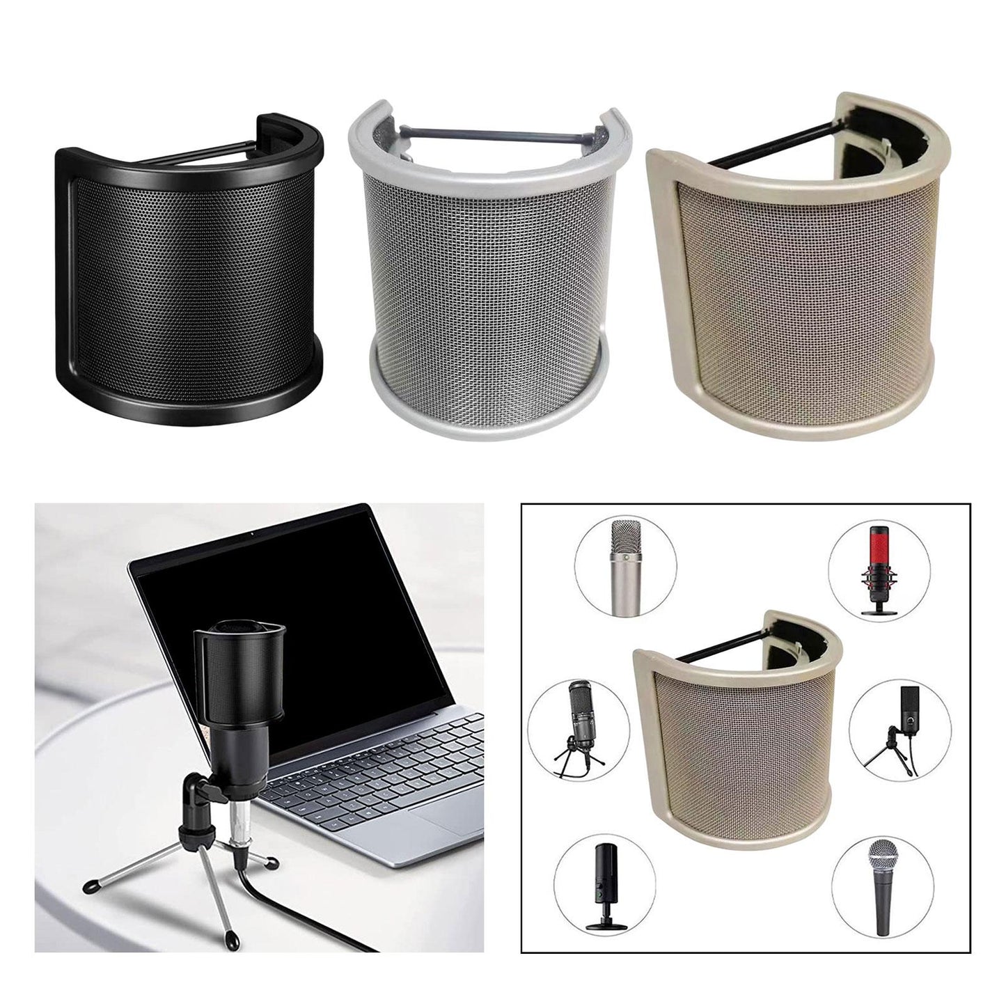 Microphone Pop Filter Mic Pop Screen Dual Layered Compact for Streaming Black