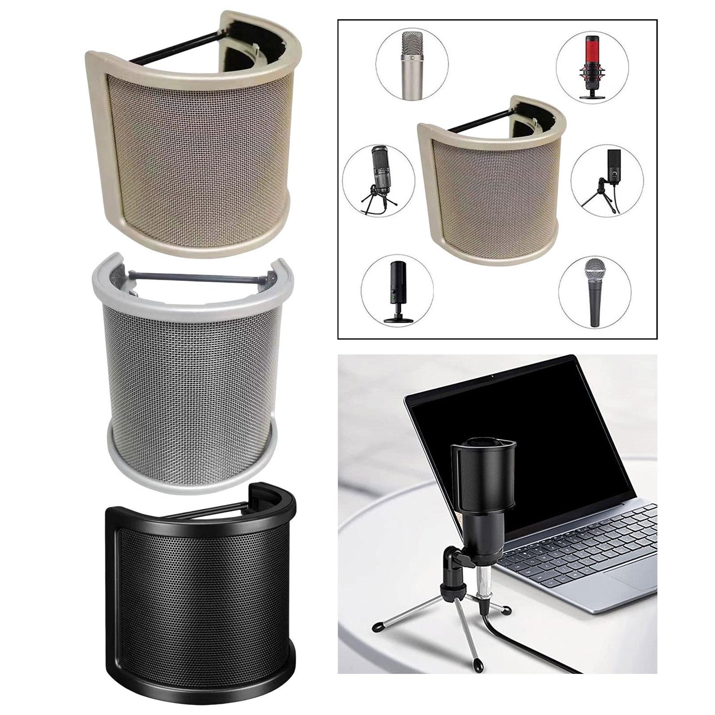 Microphone Pop Filter Mic Pop Screen Dual Layered Compact for Streaming Black