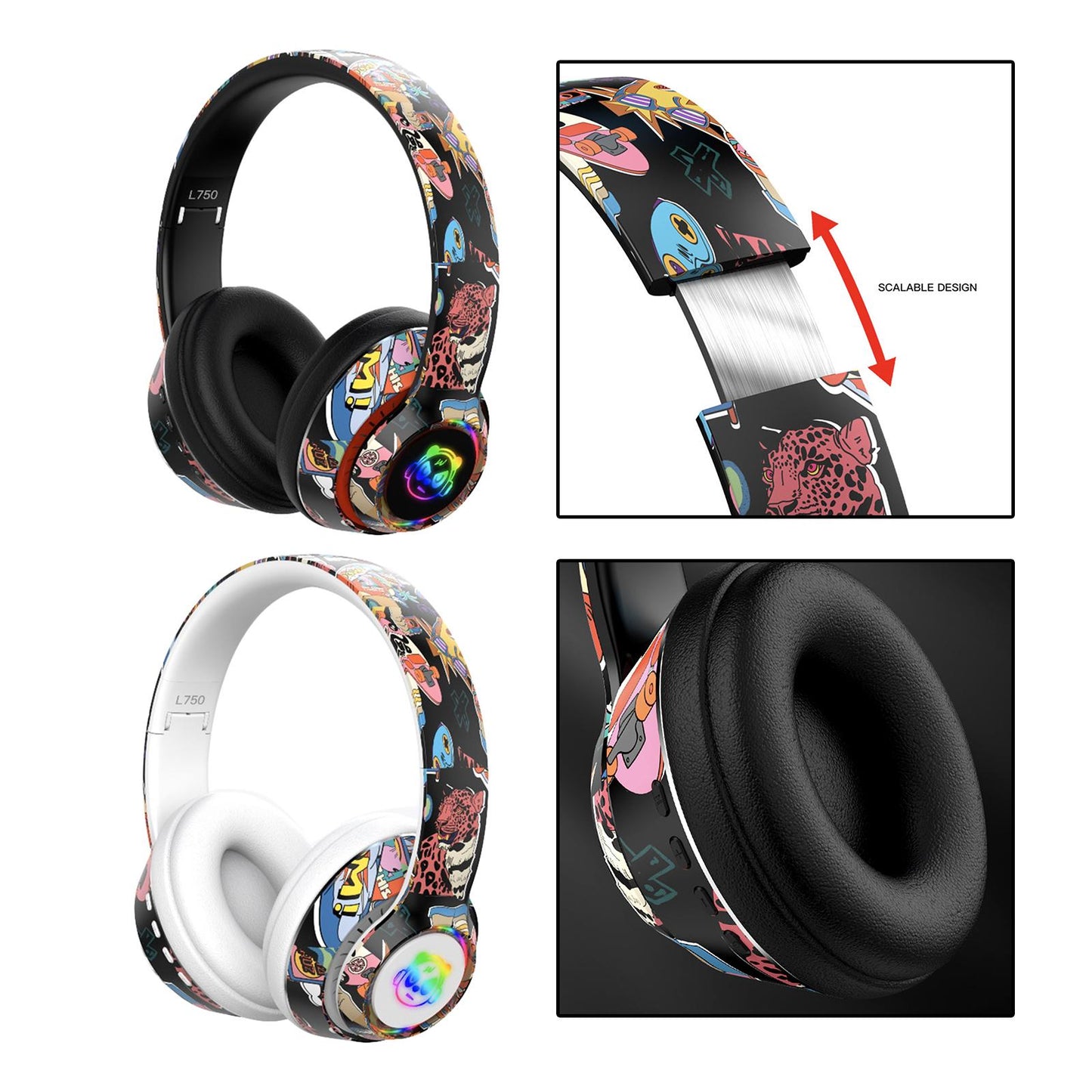 Wireless 5.1 Headphones Lightweight Over Ear for Travel PC Laptop Black