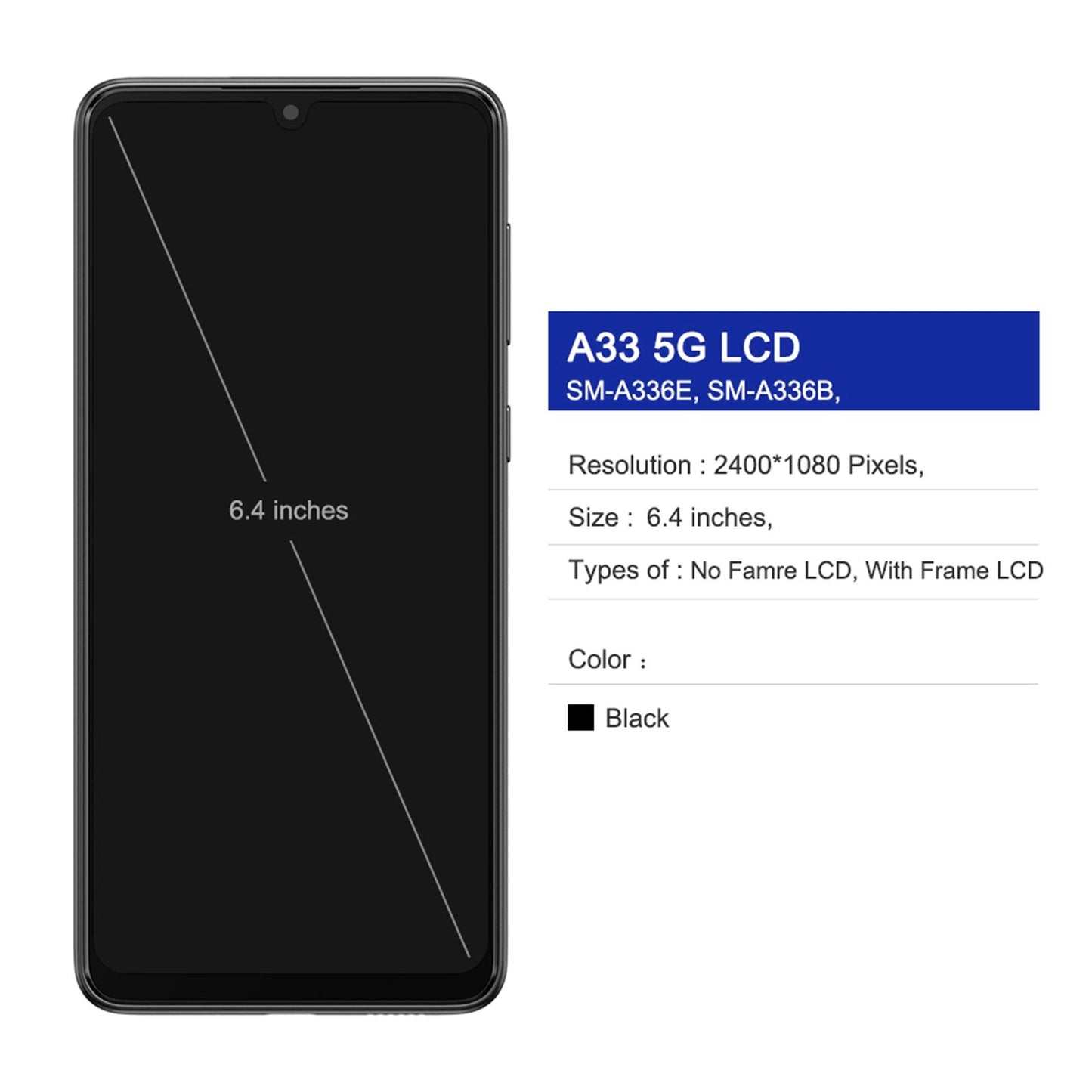 LCD Display Touch Screen Assembly Black 6.4inch for A33 5G A336B Spare Parts