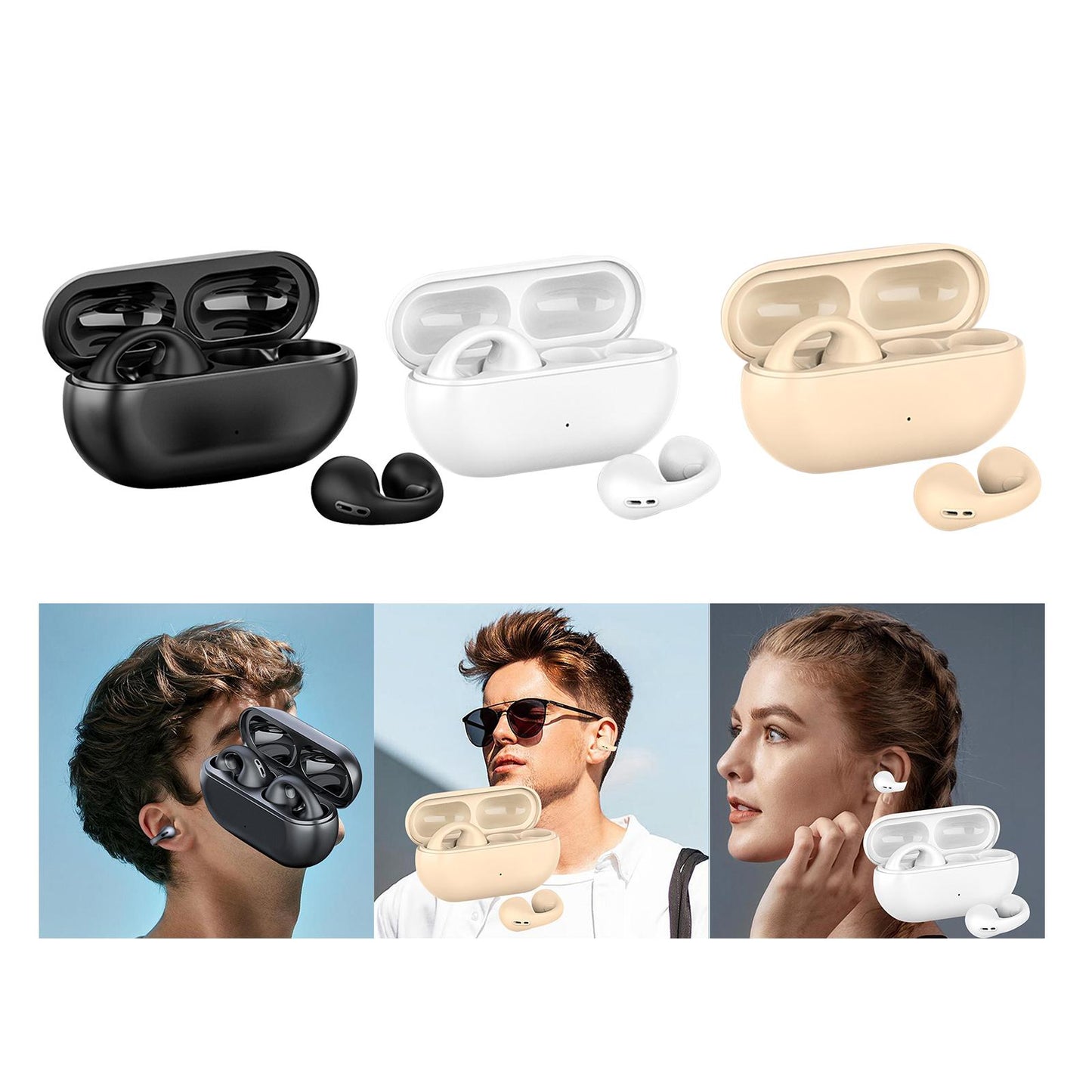 Ear Clip Wireless Earphones Low Latency Noise Reduction for Running Sports Black