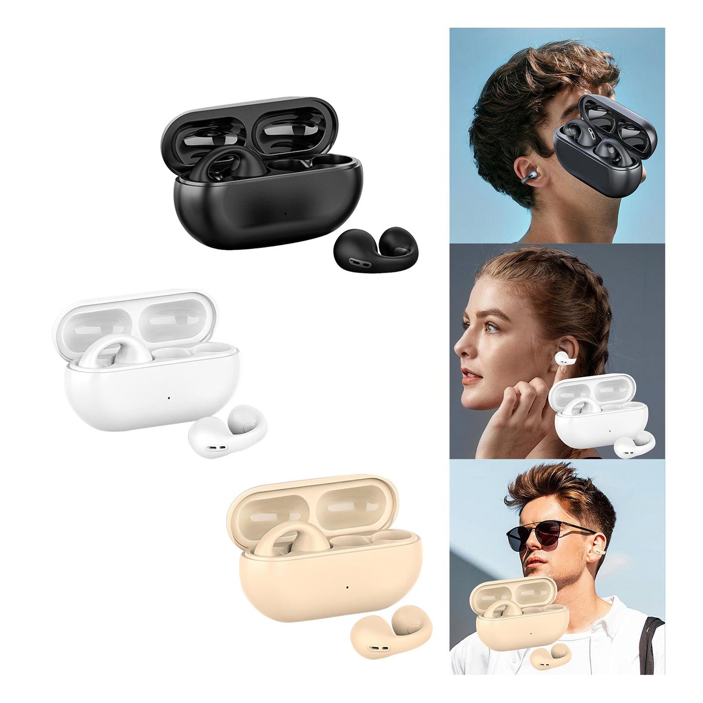 Ear Clip Wireless Earphones Low Latency Noise Reduction for Running Sports Black