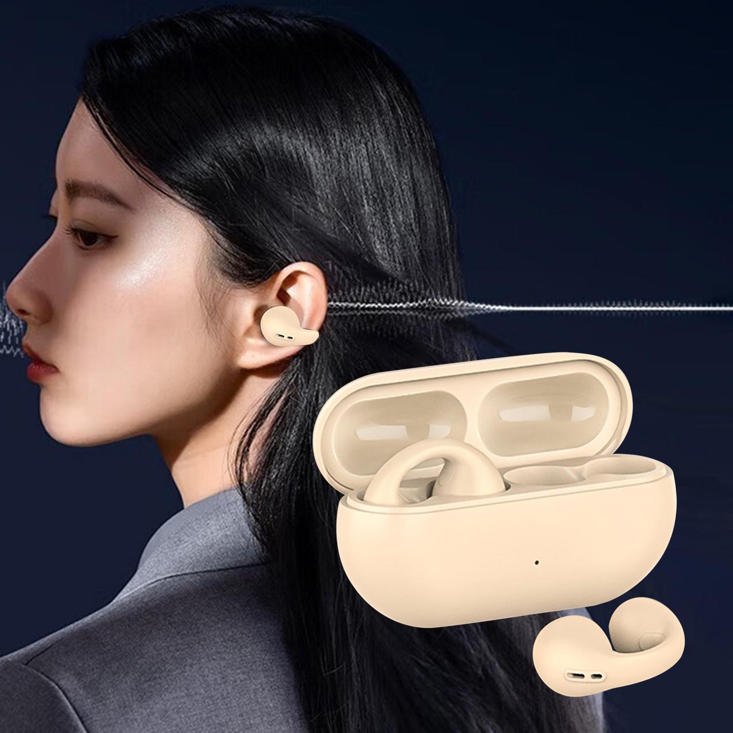 Ear Clip Wireless Earphones Low Latency Noise Reduction for Running Sports Beige