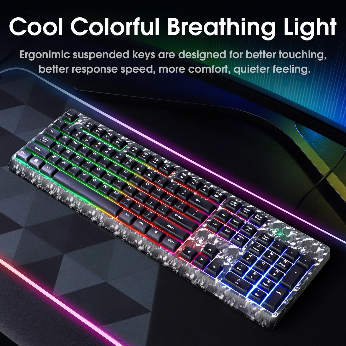 Keyboard Mouse Headphone Memory Foam Earmuffs Mouse Plug and Play Ergonomic Camouflage gray