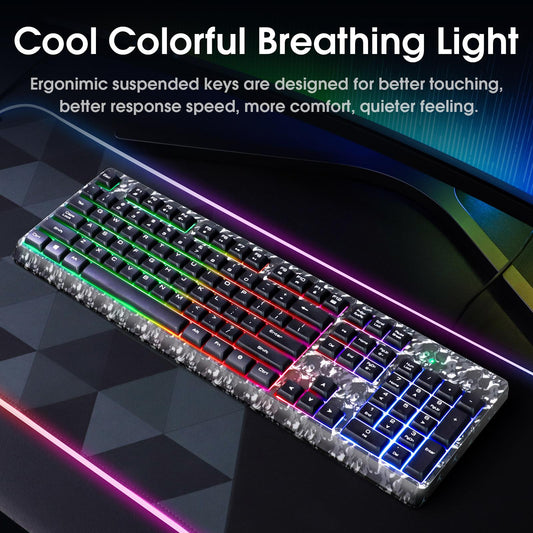 Keyboard Mouse Headphone Memory Foam Earmuffs Mouse Plug and Play Ergonomic Camouflage gray