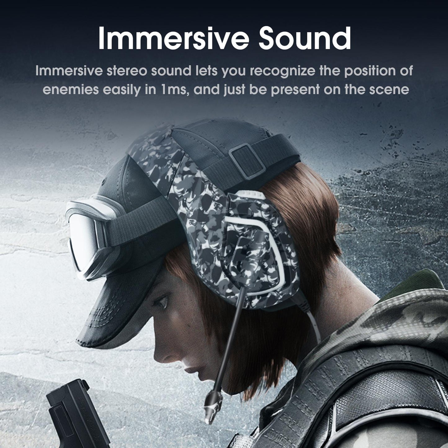 Keyboard Mouse Headphone Memory Foam Earmuffs Mouse Plug and Play Ergonomic Camouflage gray