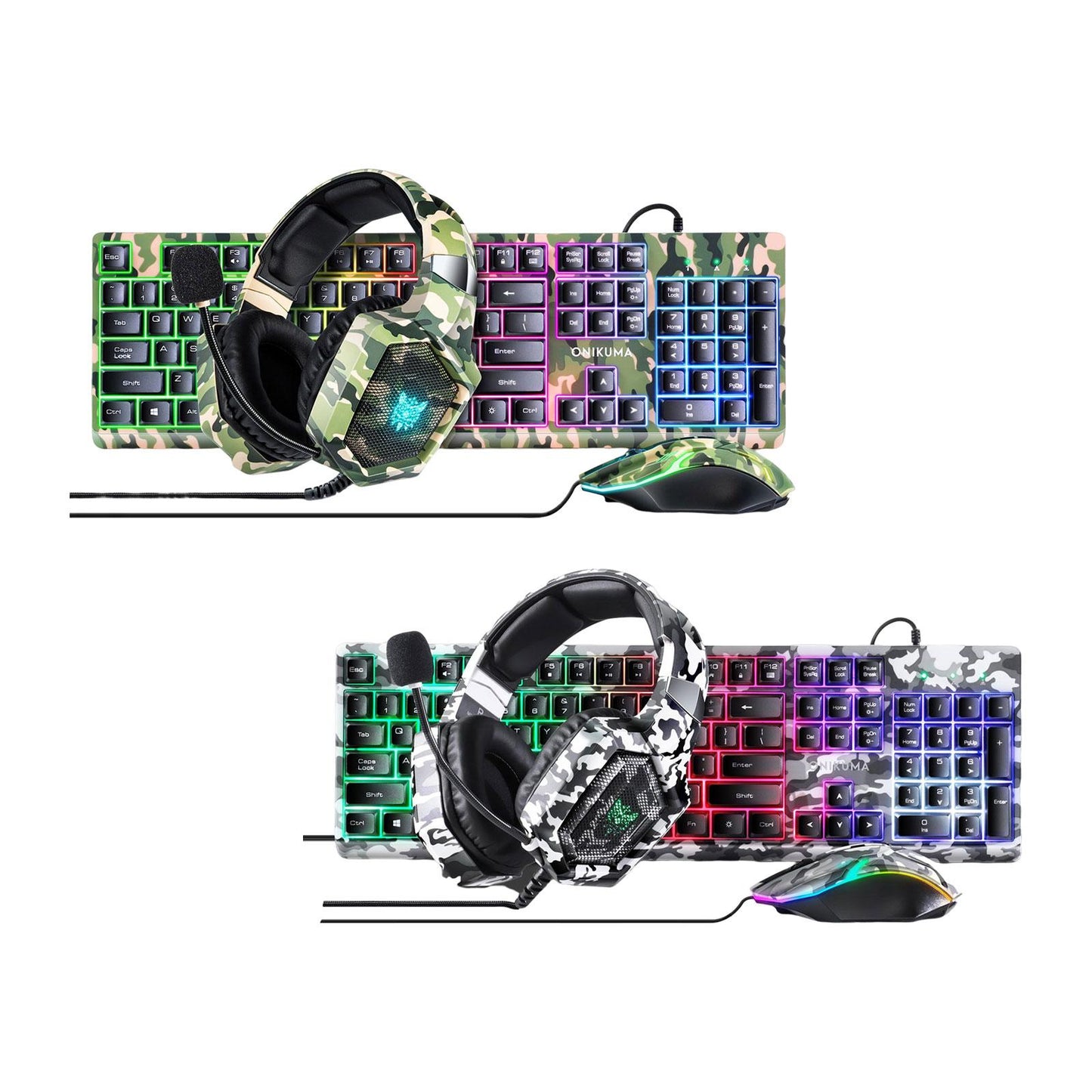 Keyboard Mouse Headphone Memory Foam Earmuffs Mouse Plug and Play Ergonomic Camouflage green