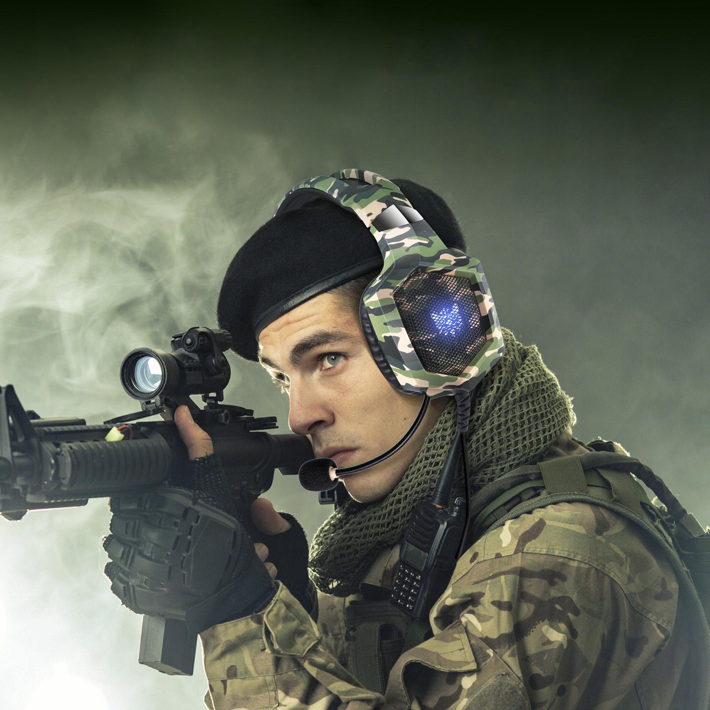 Keyboard Mouse Headphone Memory Foam Earmuffs Mouse Plug and Play Ergonomic Camouflage green