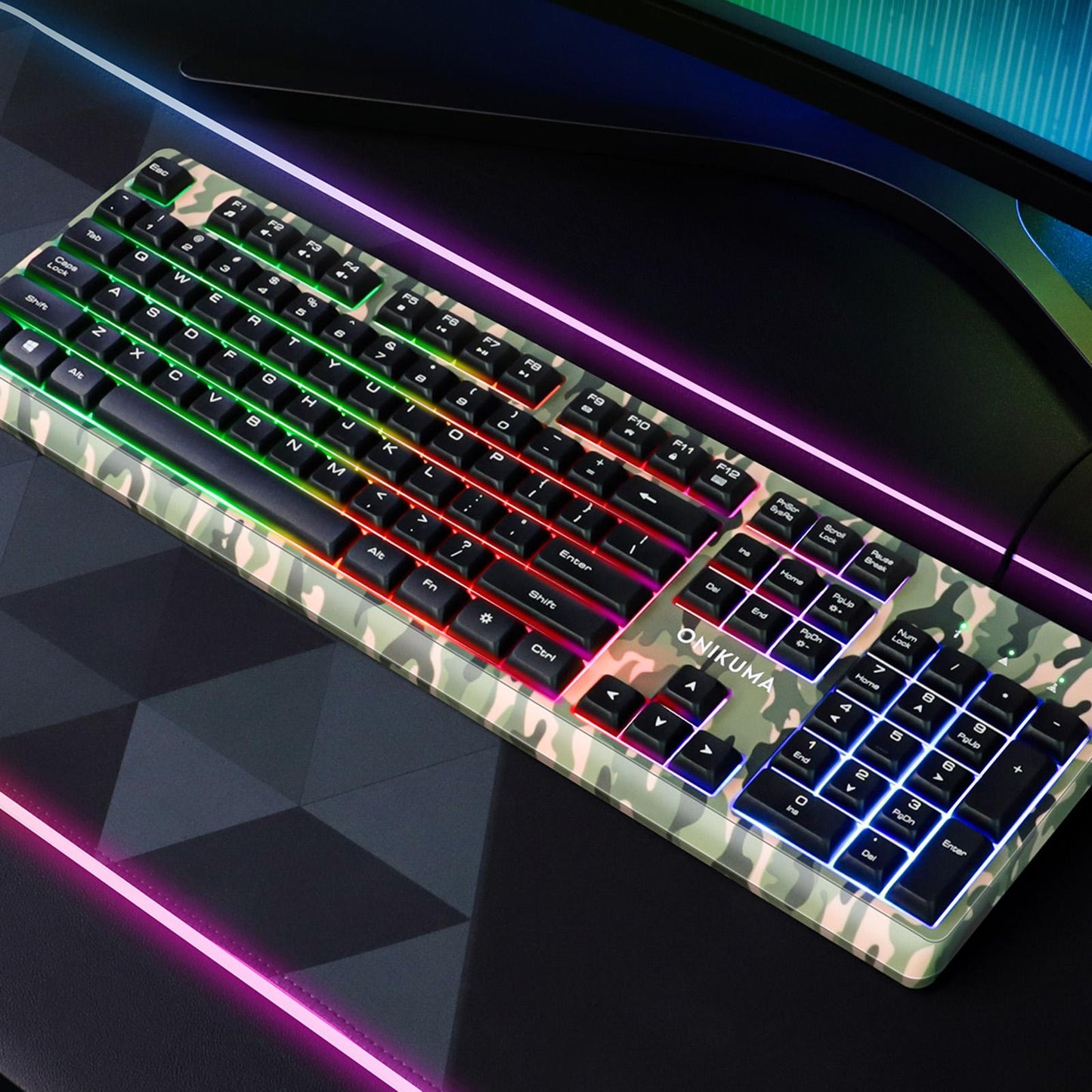 Keyboard Mouse Headphone Memory Foam Earmuffs Mouse Plug and Play Ergonomic Camouflage green