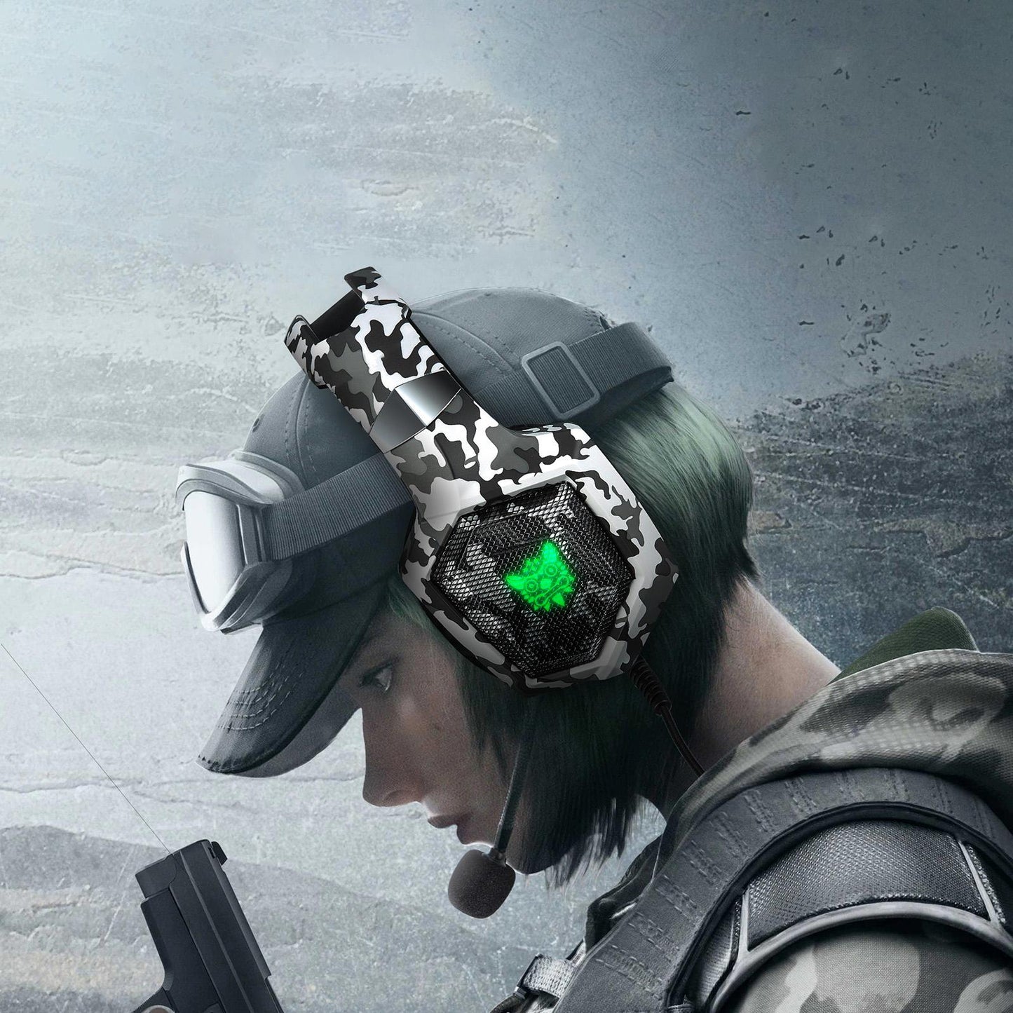 Keyboard Mouse Headphone Memory Foam Earmuffs Mouse Plug and Play Ergonomic Camouflage white