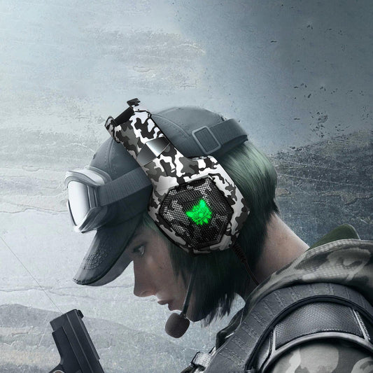 Keyboard Mouse Headphone Memory Foam Earmuffs Mouse Plug and Play Ergonomic Camouflage white