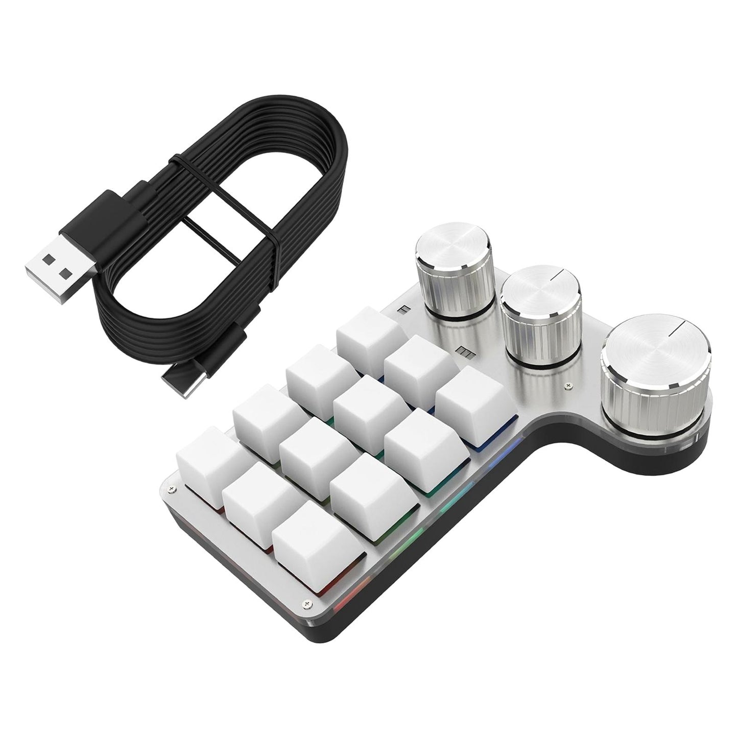 Portable Numeric Keypad 9 Keys 3 Knob Program RGB for PC Laptop Tablet White