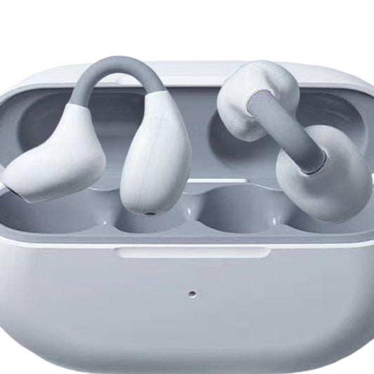 Ear Clip Wireless Earbuds Auto Pairing Calling for Driving Fitness Business White Gray