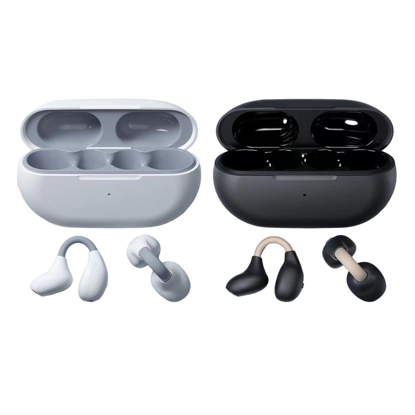 Ear Clip Wireless Earbuds Auto Pairing Calling for Driving Fitness Business White Gray