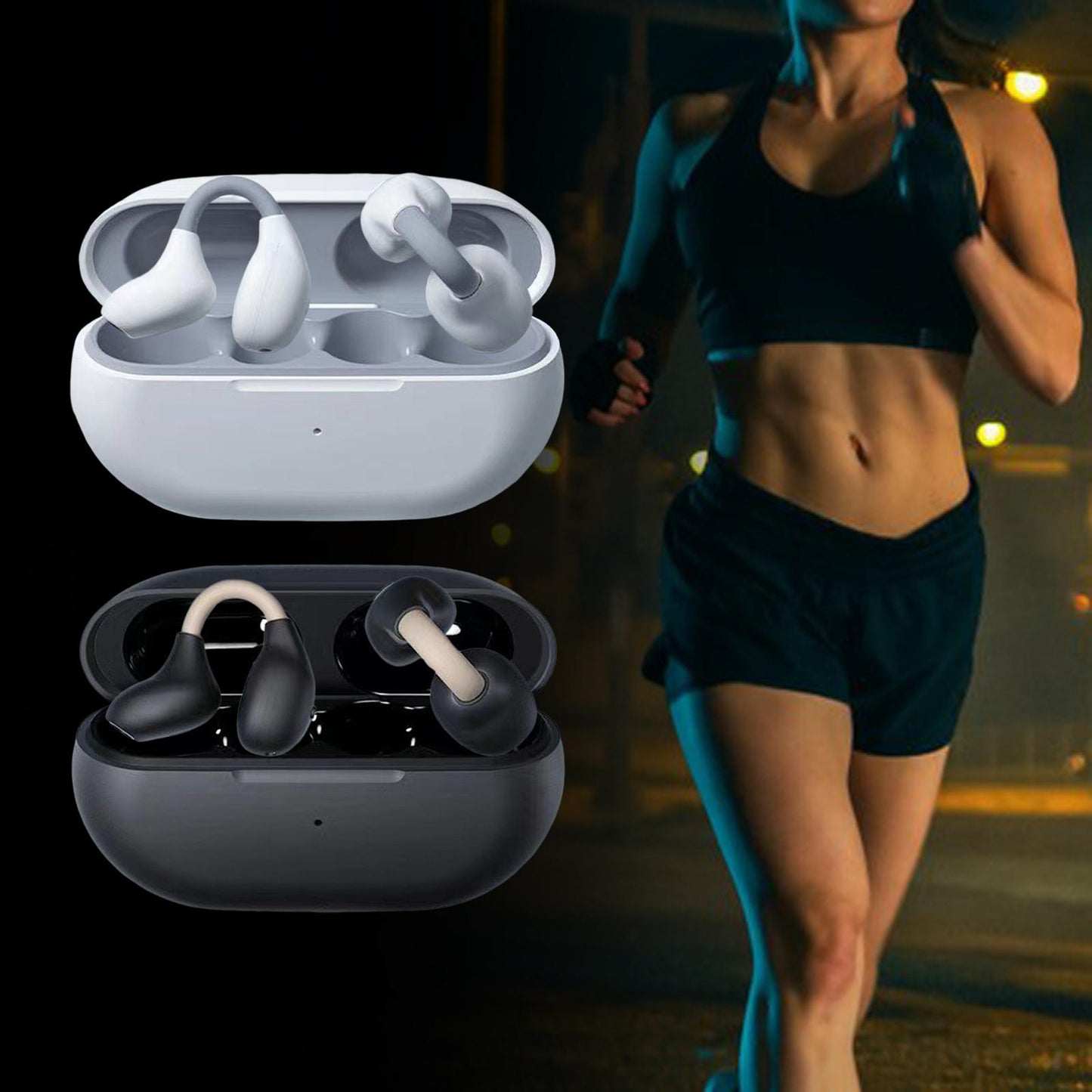 Ear Clip Wireless Earbuds Auto Pairing Calling for Driving Fitness Business White Gray