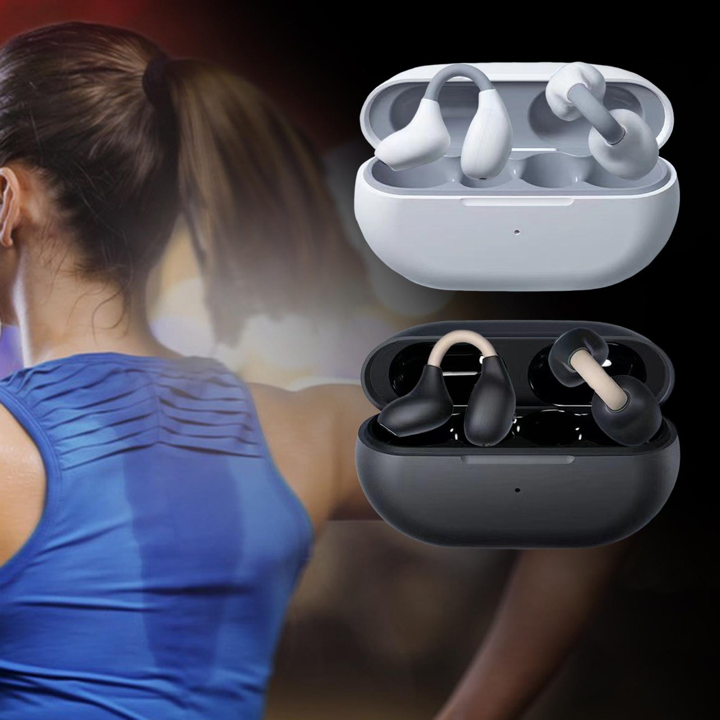 Ear Clip Wireless Earbuds Auto Pairing Calling for Driving Fitness Business White Gray