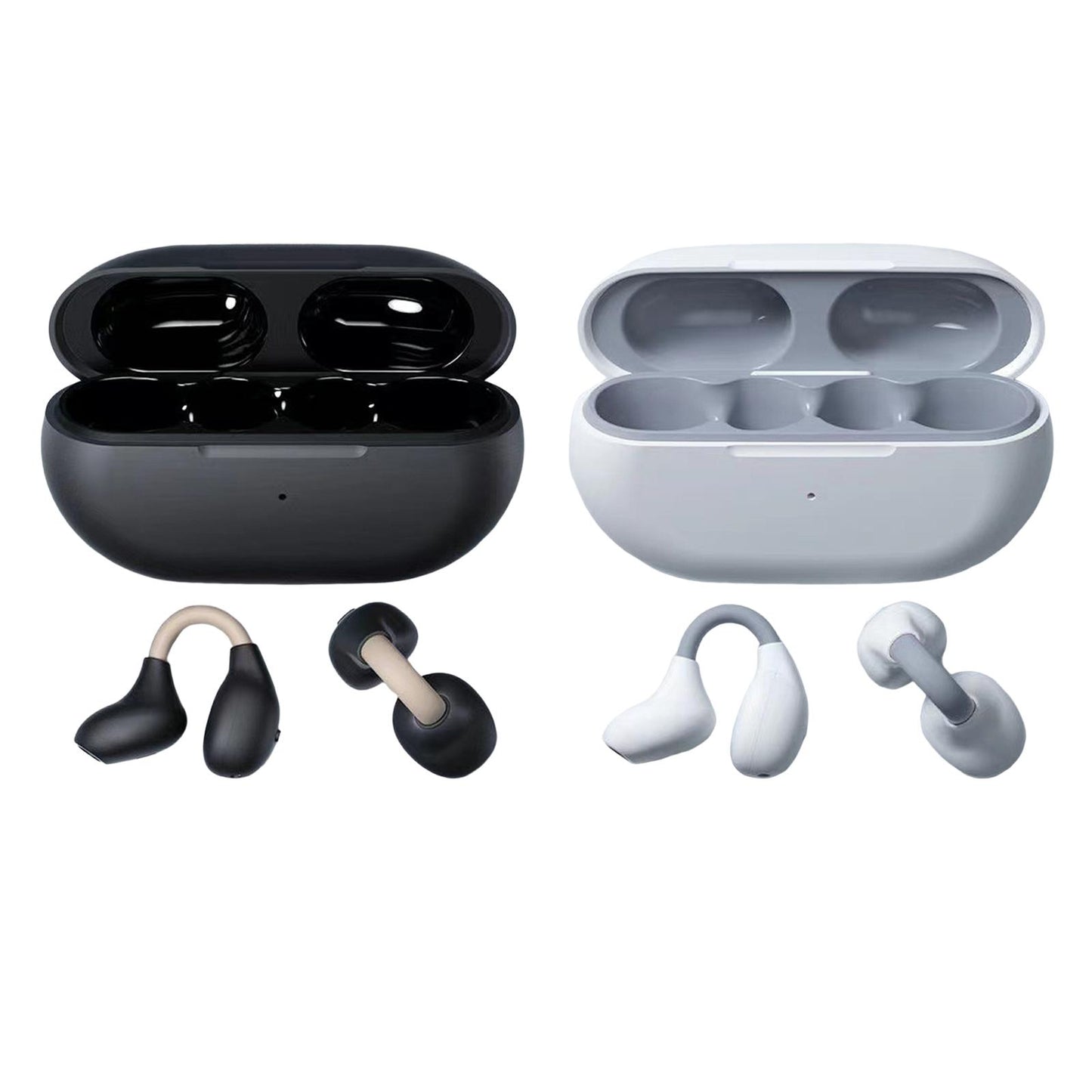 Ear Clip Wireless Earbuds Auto Pairing Calling for Driving Fitness Business White Gray
