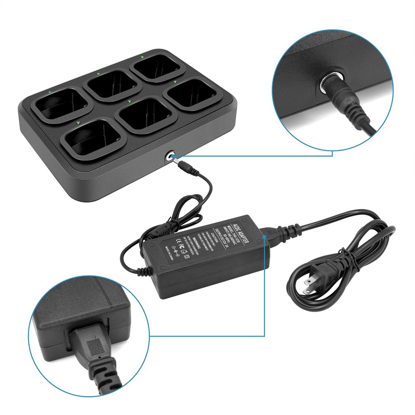 6-Way Charger Adapter for Walkie Talkie Two Way Radio for CP200 PR400 DP1400