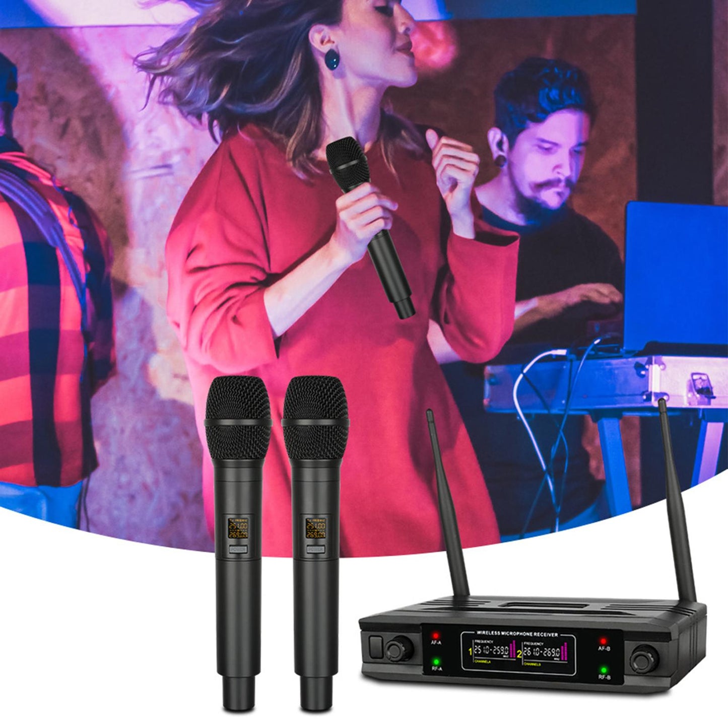 Karaoke Cordless Microphone System VHF Mic Dual Channel ,Black Professional