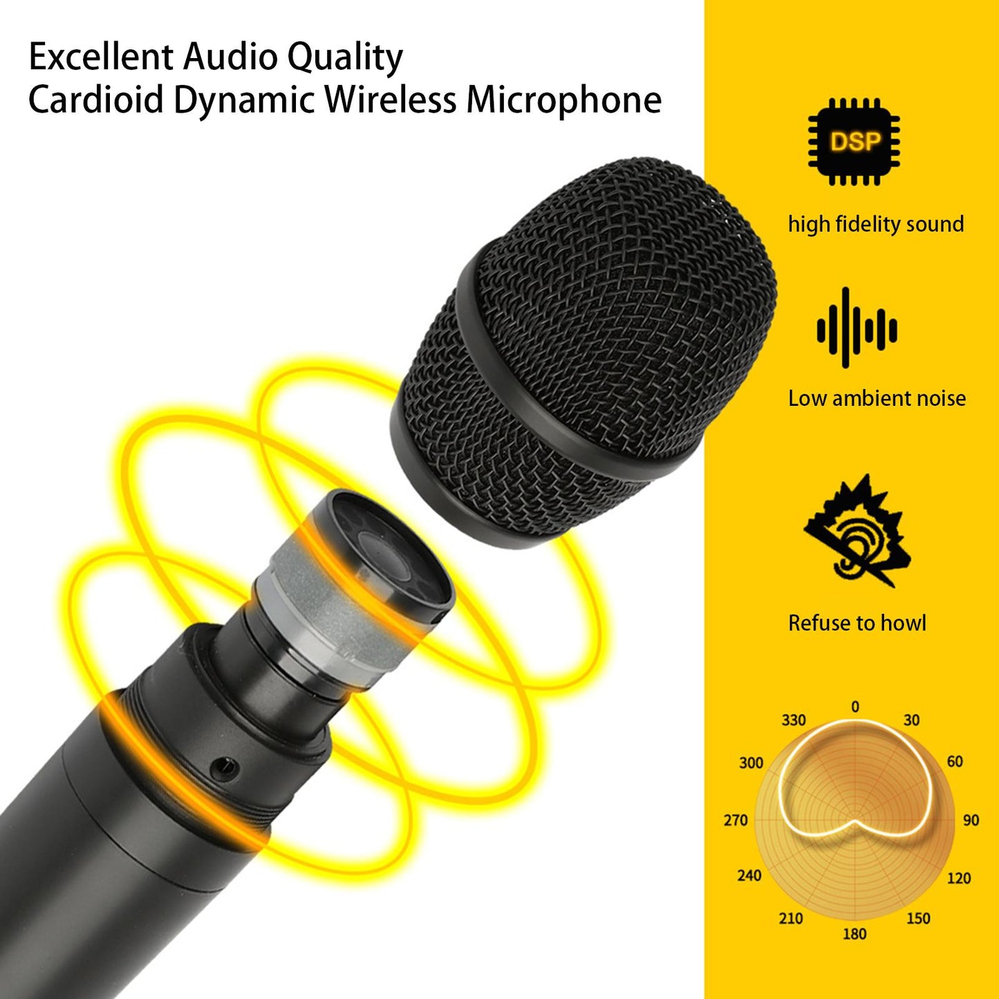 Karaoke Cordless Microphone System VHF Mic Dual Channel ,Black Professional